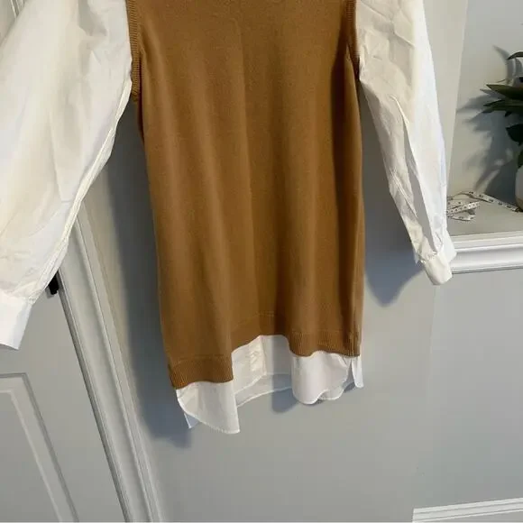 Tuckernuck Tyler Boe Tan Camel Cashmere White Long Sleeve Mini Dress XS - Picture 7 of 12